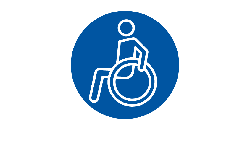 Icon graphic of a person in a wheelchair.